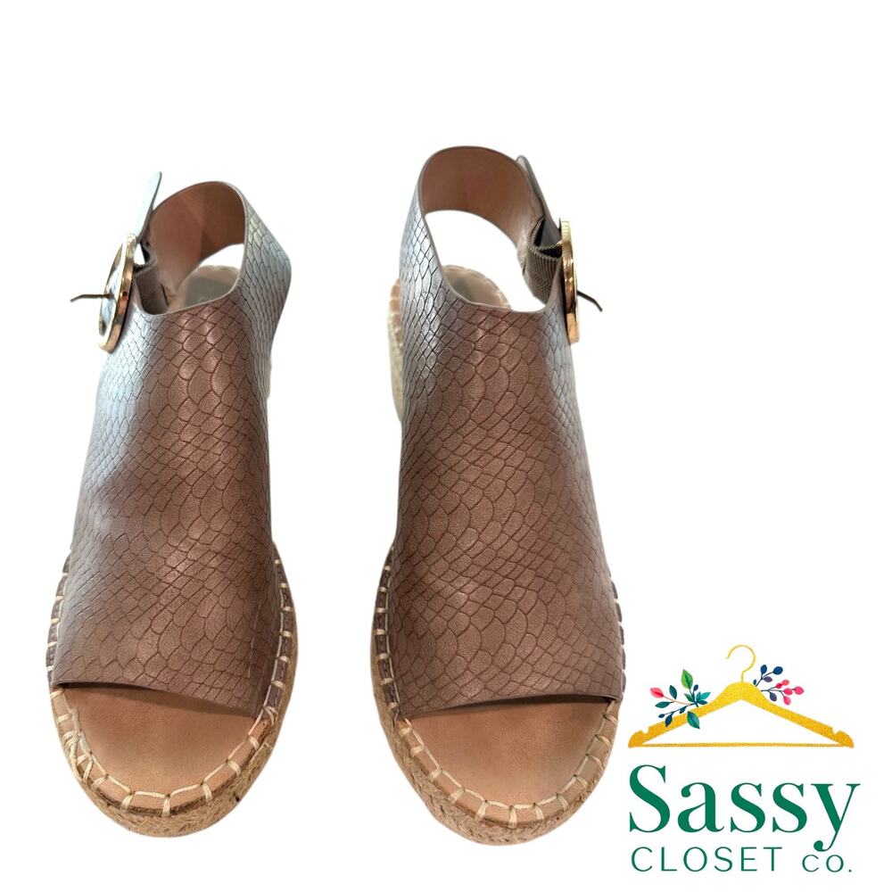 ✨ Catherine Malandrino Snake Espadrille Wedge Sandals 9 EUC Gold Buckle ☀️